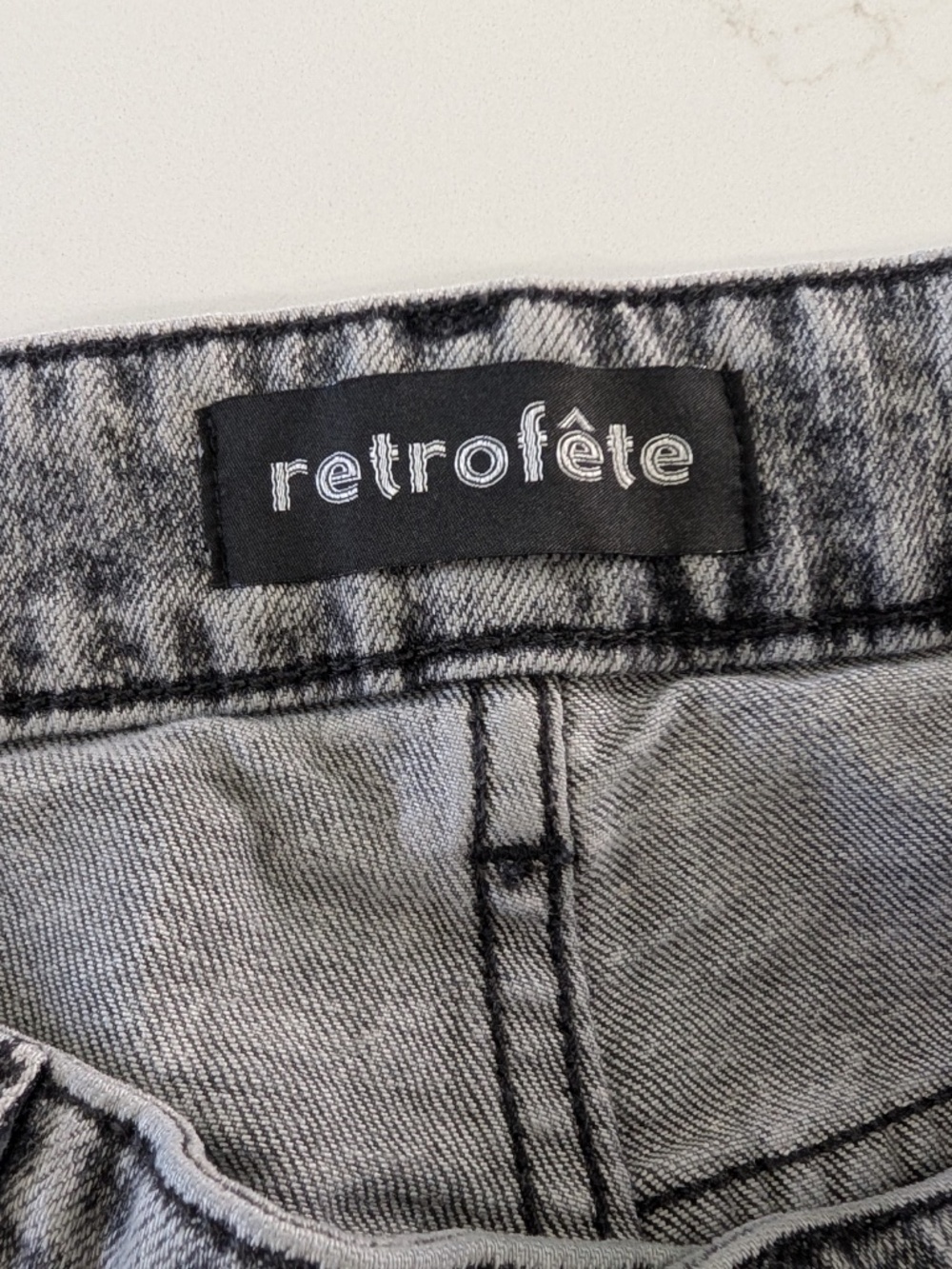 Retrofete Presley Flare Jeans Size 29 Acid Grey Frayed Raw Hem Mid Rise Italy - Picture 6 of 13